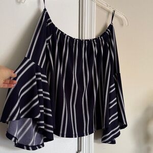 Navy and White Off the Shoulder Top with Bell Sleeves